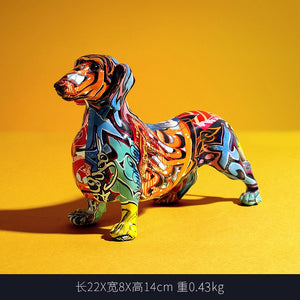 Creative Painted Colorful Dachshund Dog Decoration Home Modern Wine Cabinet Office Decor Desktop Resin Crafts Miniatures Statue