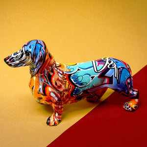 Creative Painted Colorful Dachshund Dog Decoration Home Modern Wine Cabinet Office Decor Desktop Resin Crafts Miniatures Statue