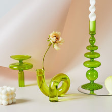 Load image into Gallery viewer, Lazzy House Candle Holders Decoration Wedding Nordic Green Glass Candlestick Home Decor Vases Christmas Gift Home Candles
