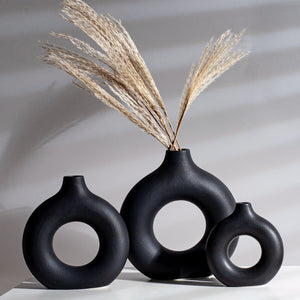 Vilead Circular Hollow Ceramic Vase Donuts Nordic Pampas Grass Home Decoration Accessories Office Living Room Interior Decor