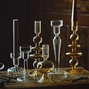 Vintage Glass French Style Candlestick Crystal Glass Candle Holders Simple Wedding Romantic Candlelight Dinner Home Decoration