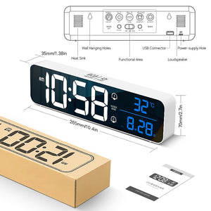Music LED Digital Alarm Clock Temperature Date Display Desktop Mirror Clocks Home Table Decoration Voice Control 2400mAh Battery